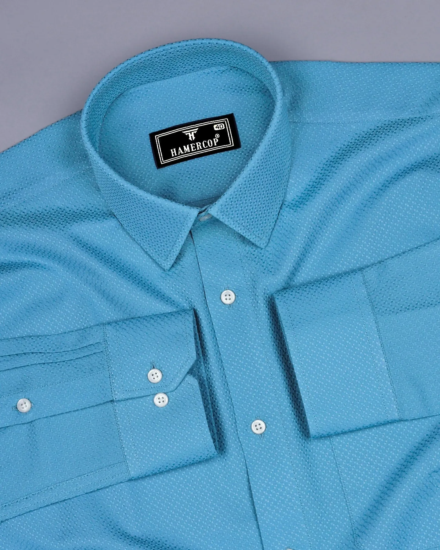 Universe Blue Dobby Texture Solid Cotton Shirt