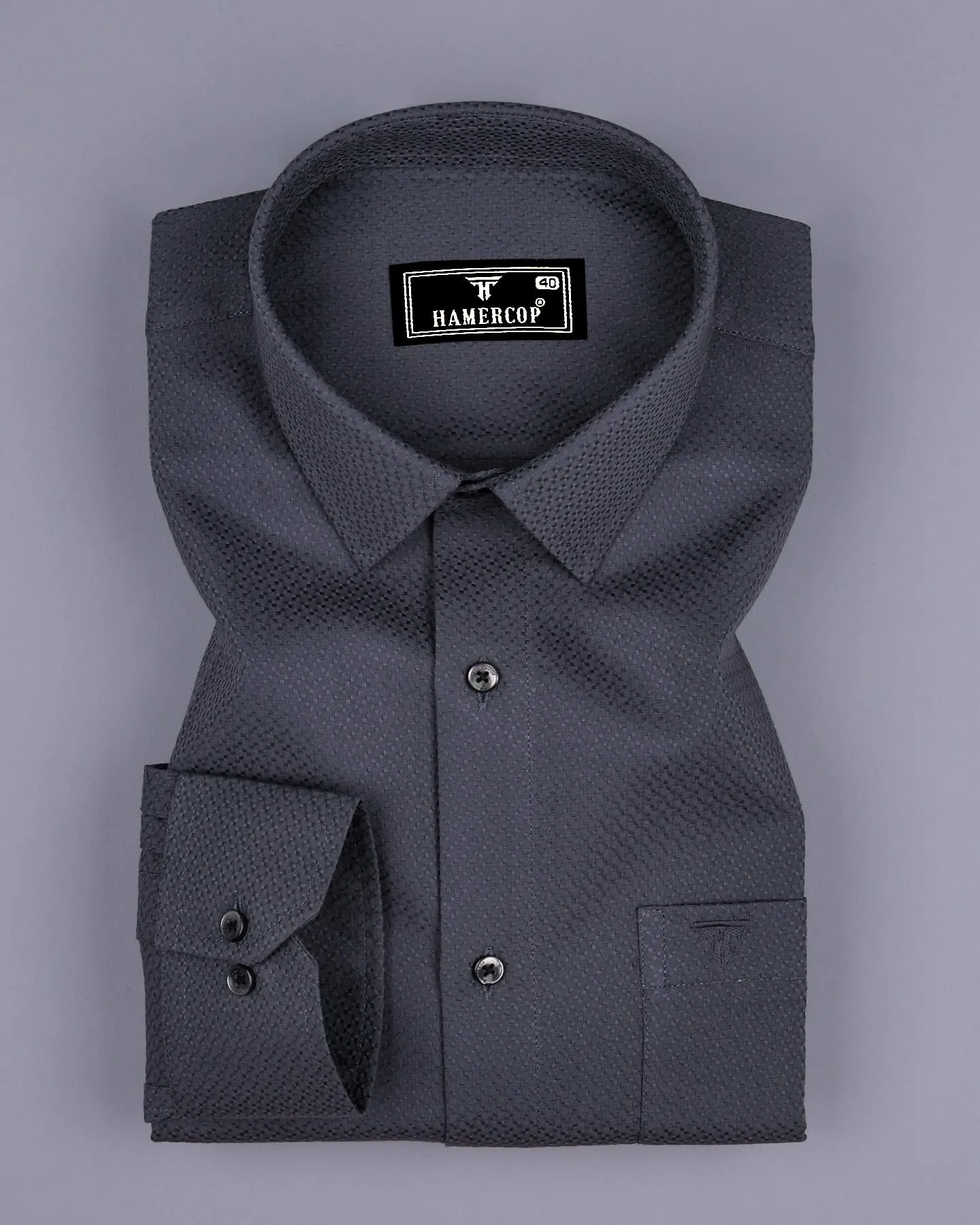 Universe Gray Dobby Texture Solid Cotton Shirt