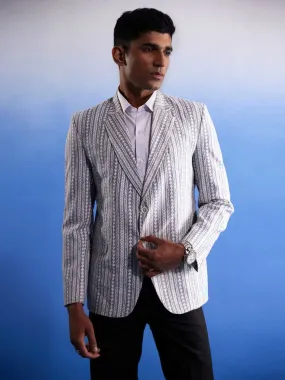 VASTRAMAY Men's Grey Aztec Printed Blazer