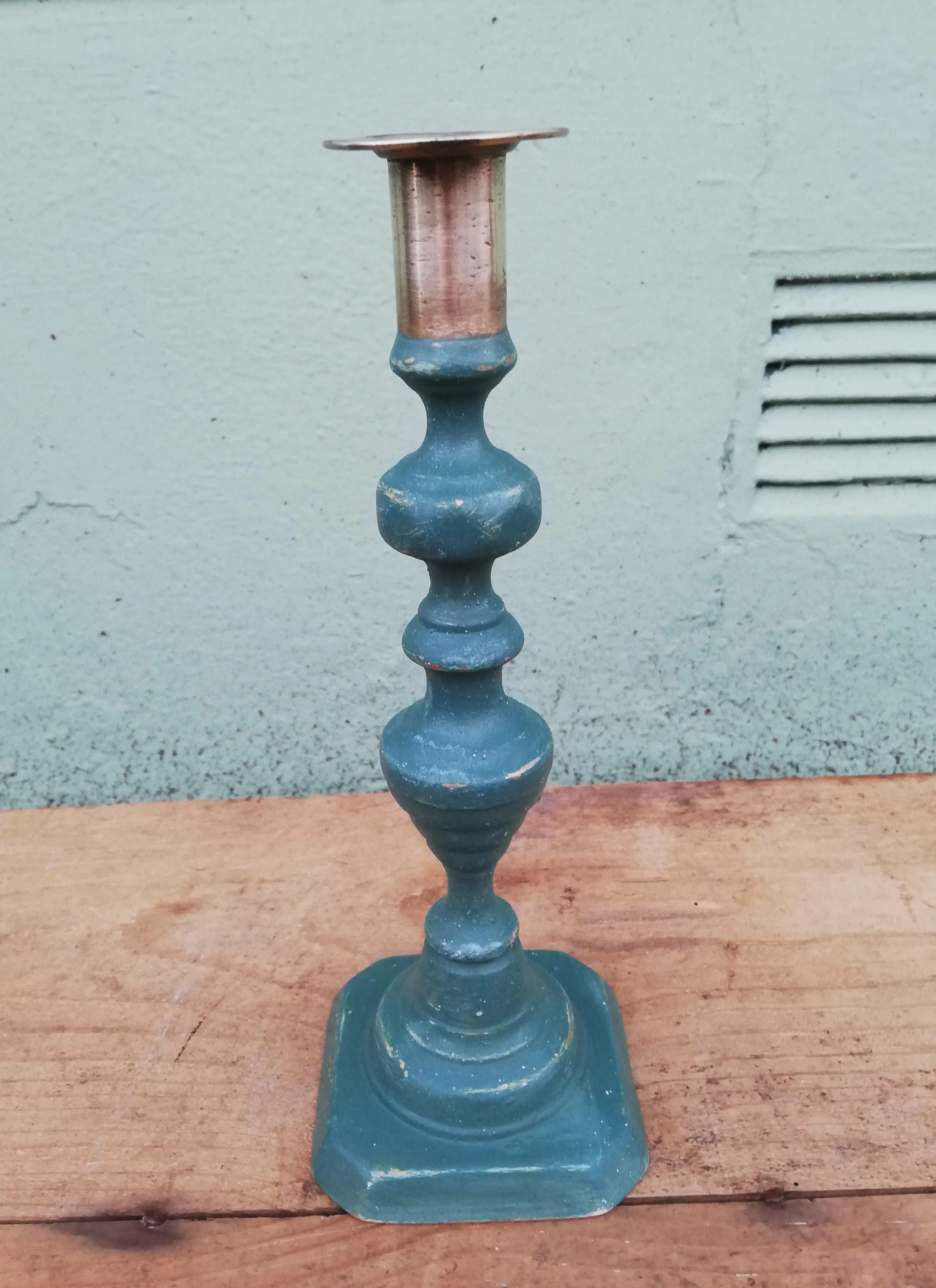 Vintage brass candlestick painted in miss mustard seed milk paint