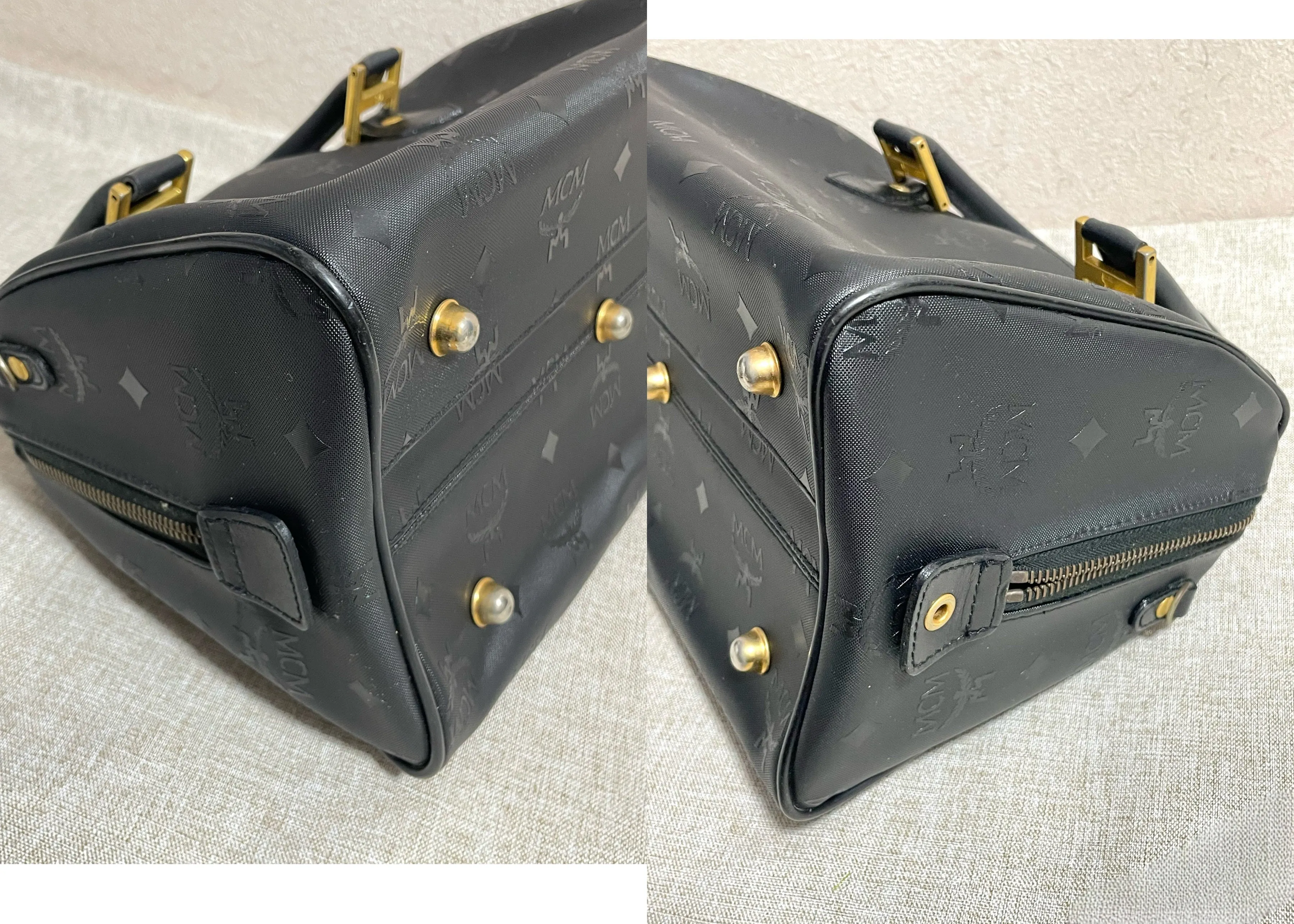 Vintage MCM black monogram speedy bag style handbag, mini duffle bag. Unisex and daily use purse. Classic style in originality. 061210re1