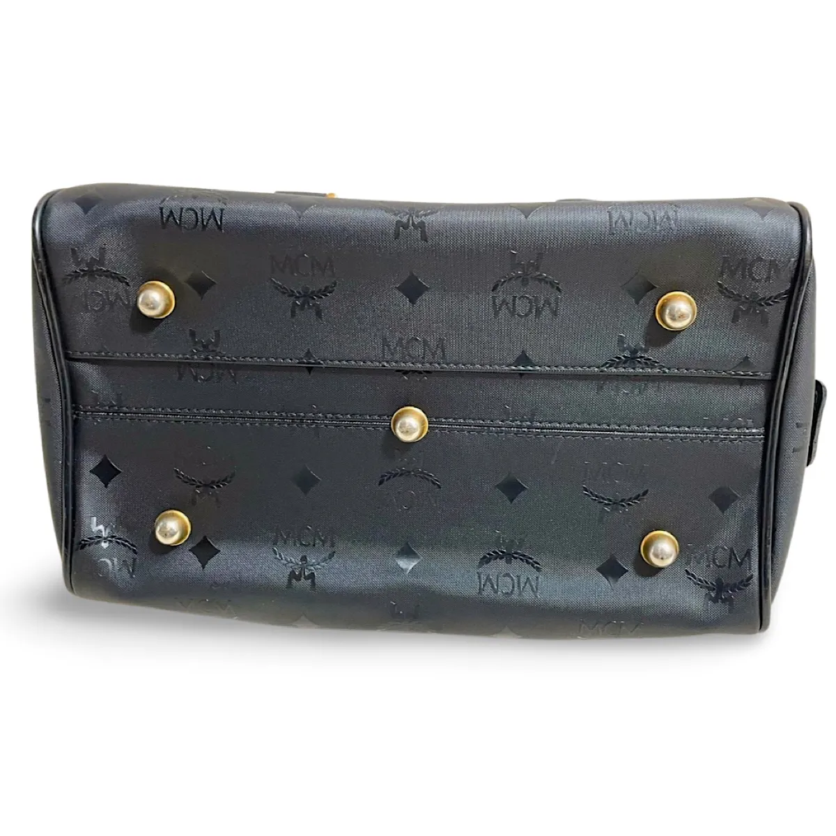 Vintage MCM black monogram speedy bag style handbag, mini duffle bag. Unisex and daily use purse. Classic style in originality. 061210re1