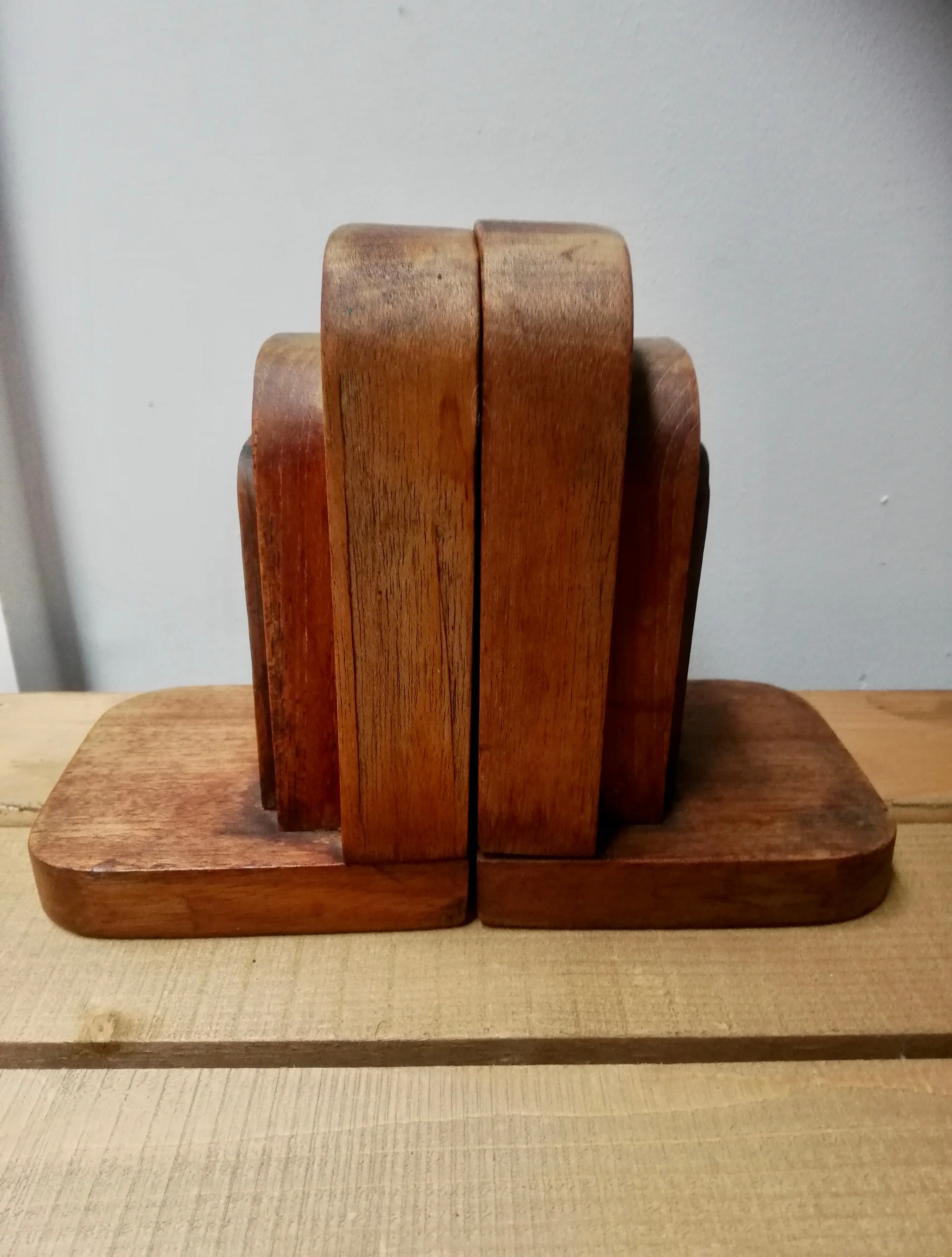 Vintage pair of wooden Art Deco bookends