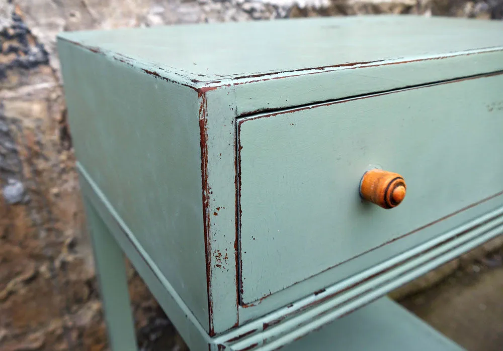 Vintage side table in sage green a custom mix of miss mustard seed milk paint
