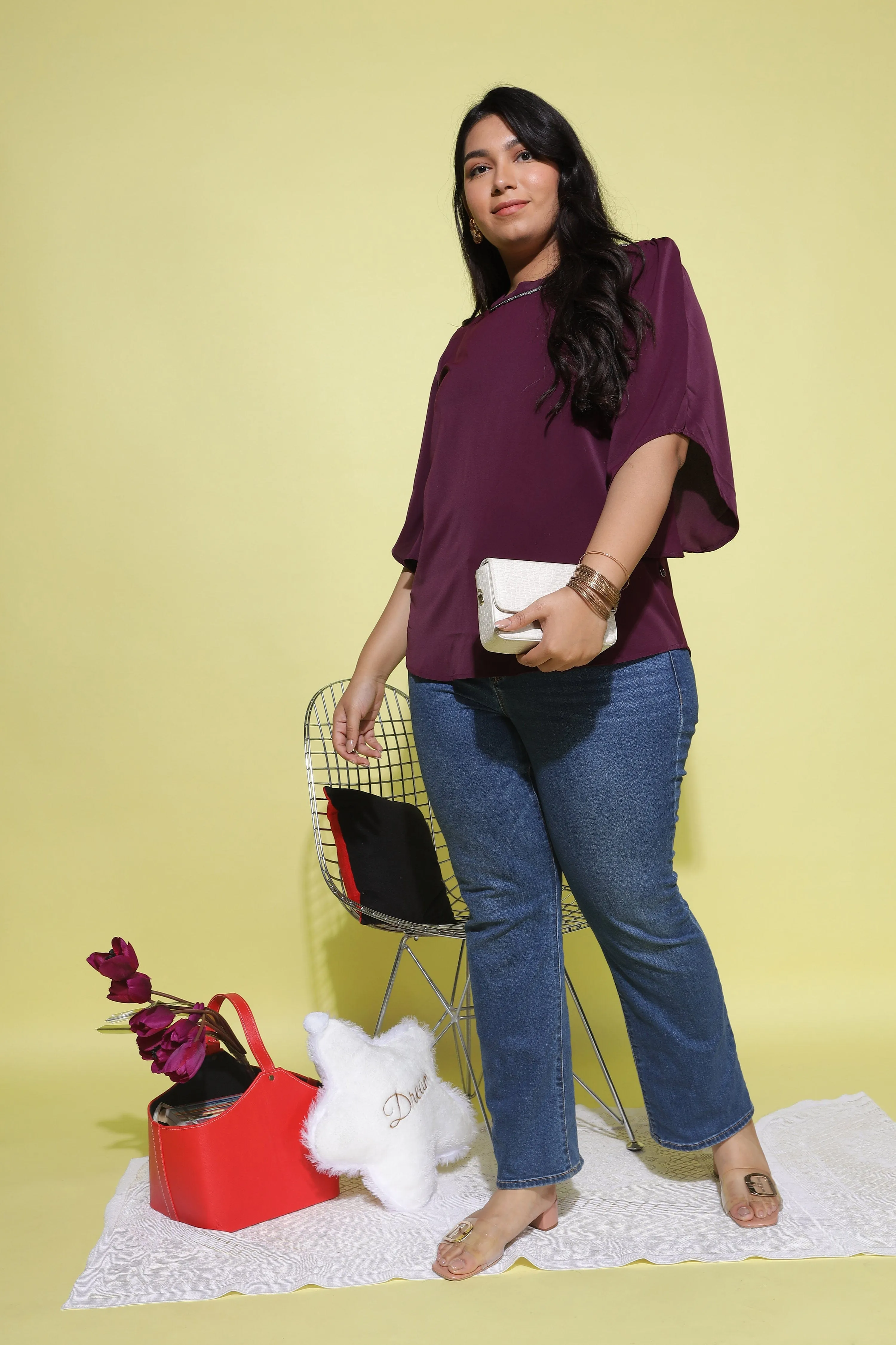 Viscose Blend  Top Round Neck With Zip Mustard Wine