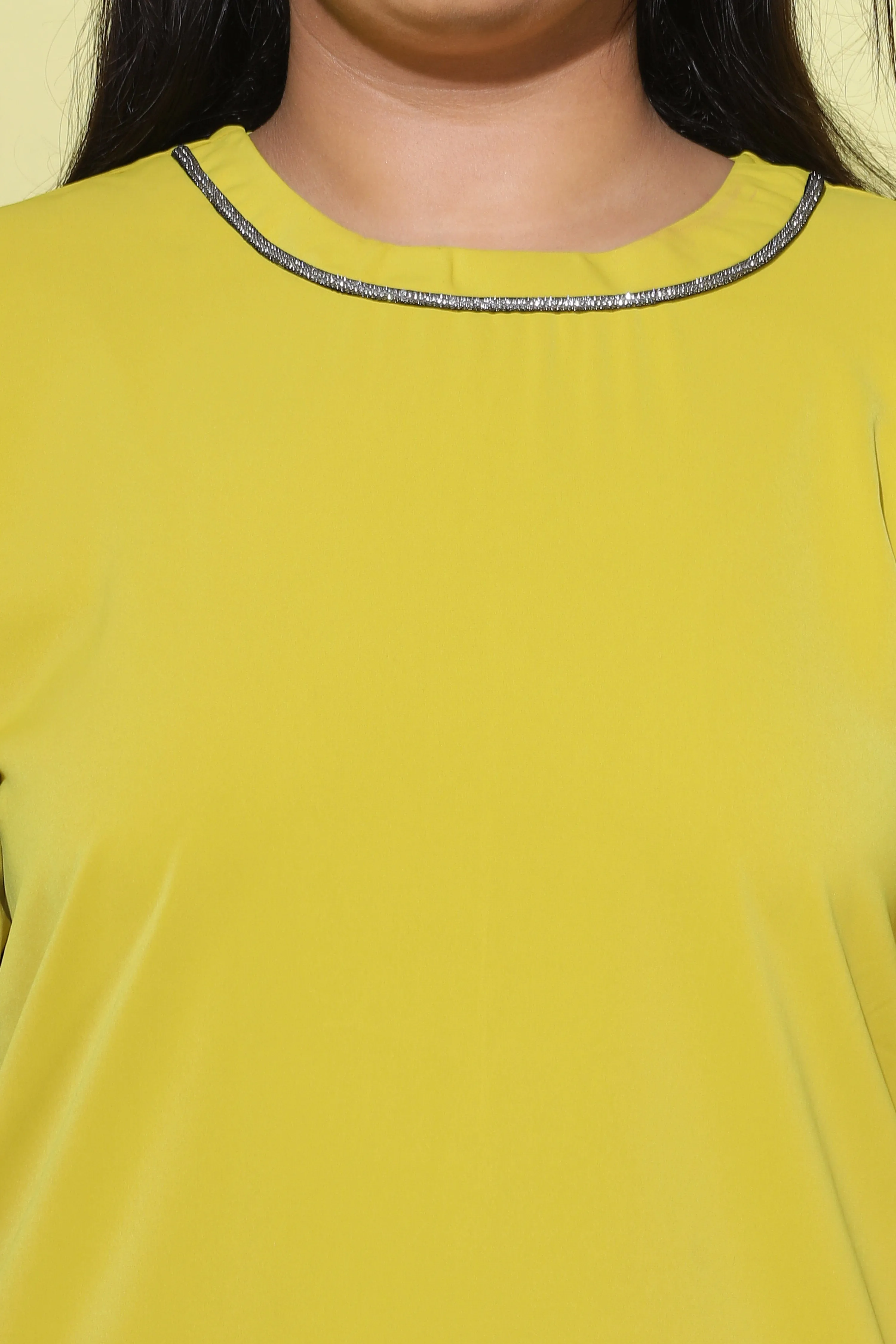 Viscose Blend Top Round Neck With Zip Mustard Yellow