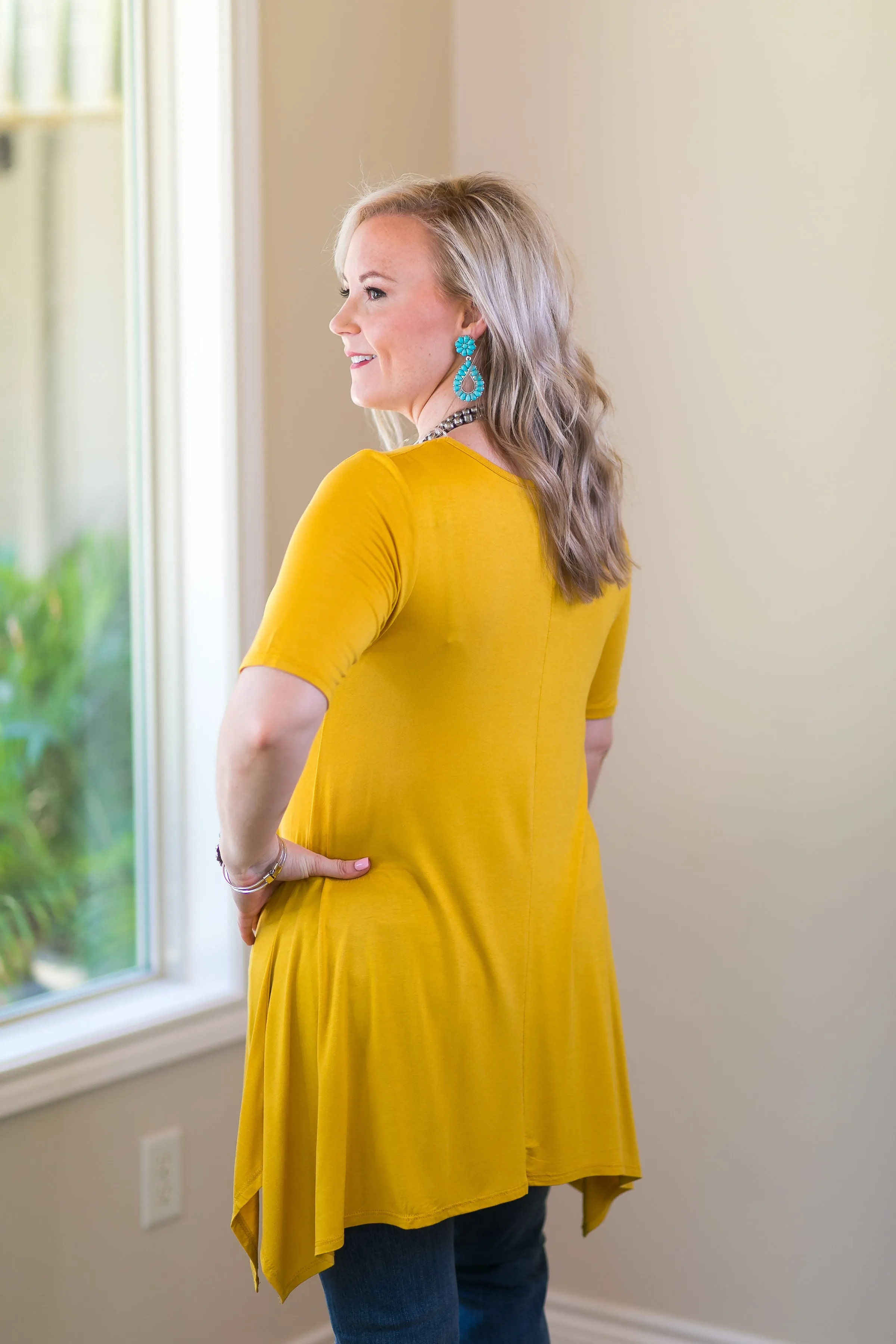 Whenever This Happens Solid Handkerchief Tunic Top in Mustard Yellow