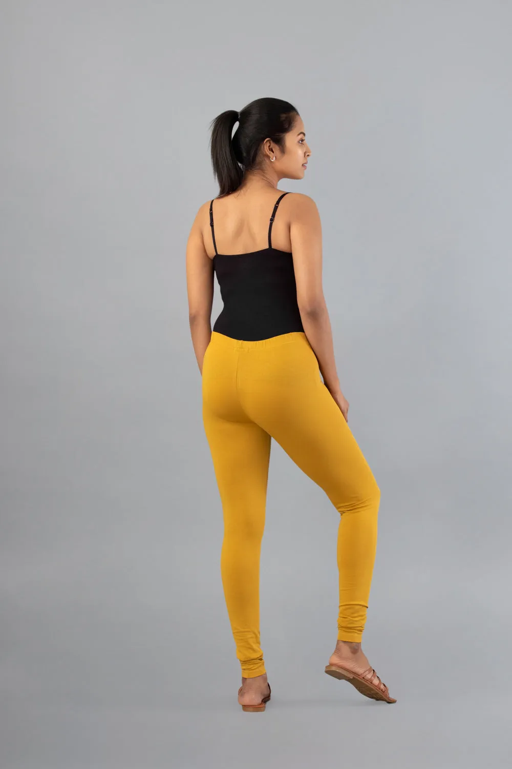 Women Mustard Cotton Churidar Leggings