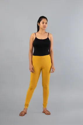 Women Mustard Cotton Churidar Leggings
