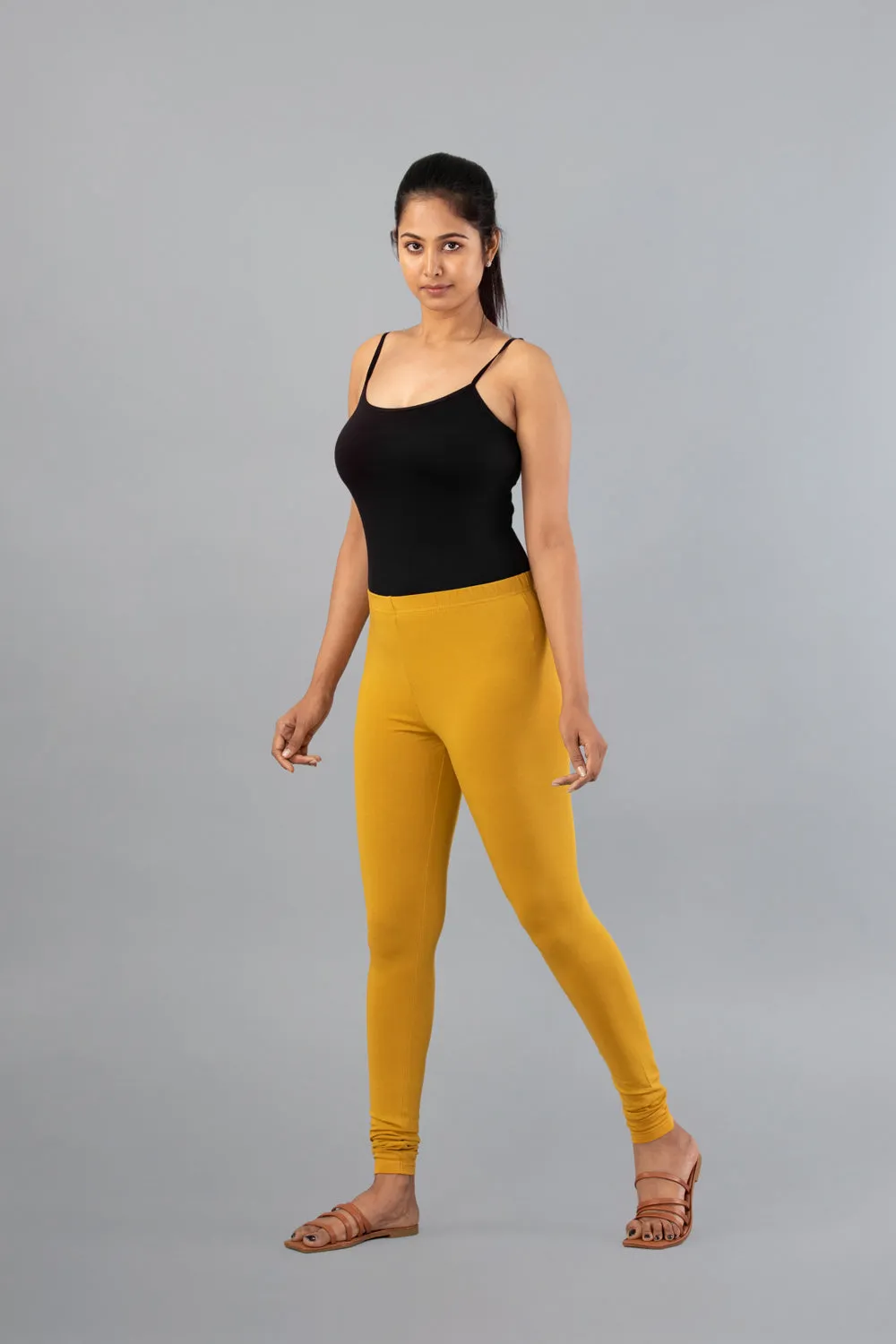 Women Mustard Cotton Churidar Leggings