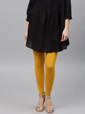 Women Mustard Solid Ankle Length Legging